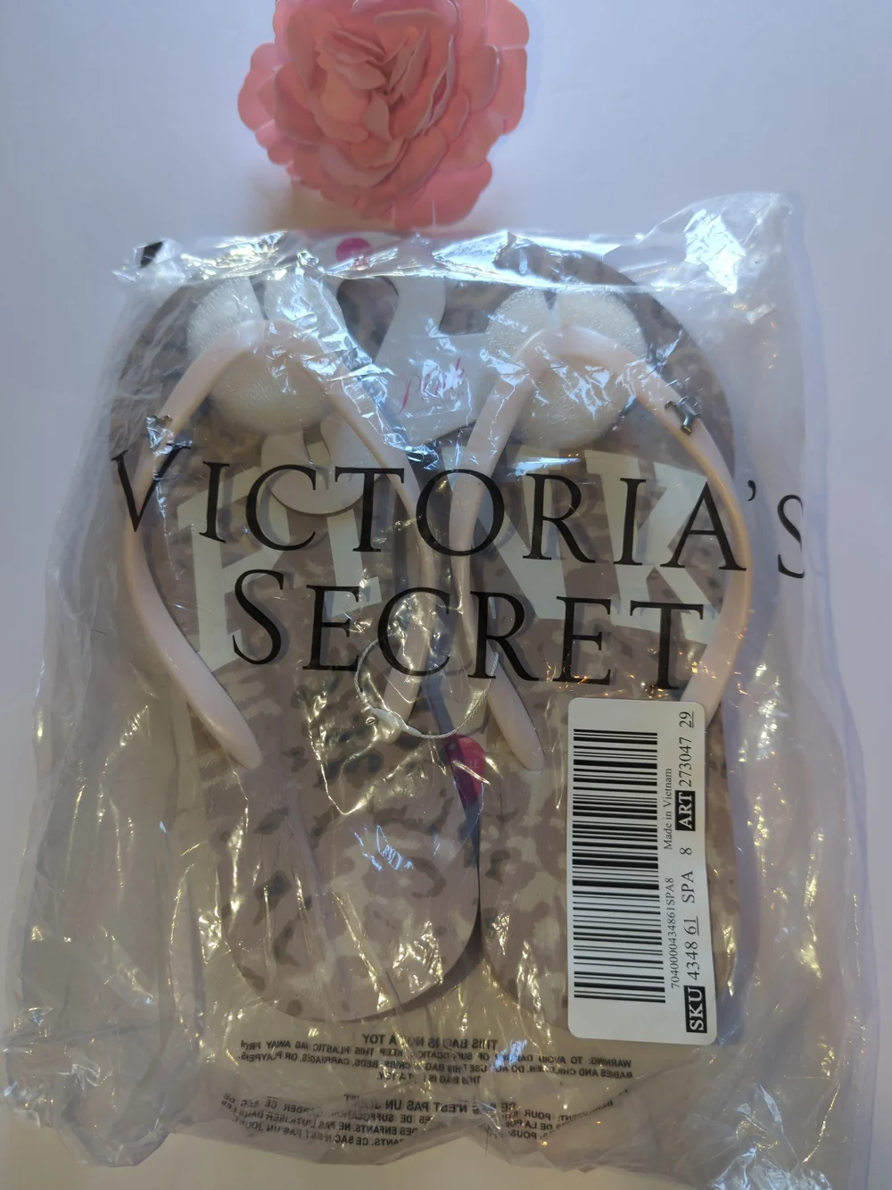 PINK Victoria's Secret Leo Haze Animal Print Pink Platform Flip Flops Size 8 NWT